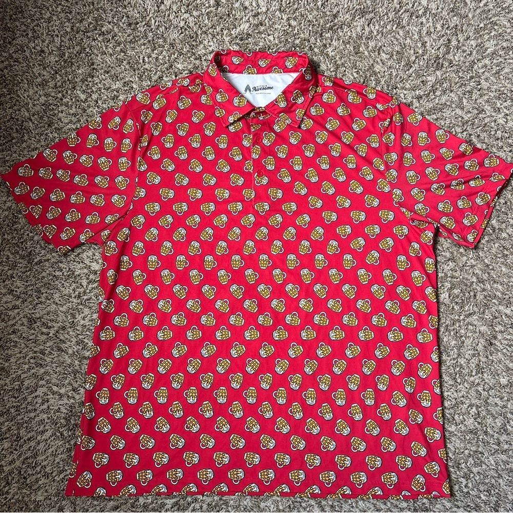Royal & Awesome CHEERS Red Performance Golf Polo Top, Beer Mugs, XXLarge